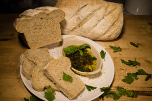 A view of a sliced loaf of my favorite sourdough bread.