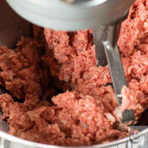 Mormor's meatball mix being blended. Mormor's meatball mix being blended.