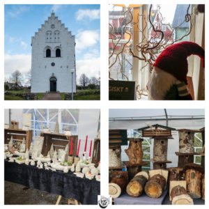A collage of images showing a church and Christmas market.