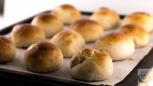 A tray of freshly baked Semla buns.