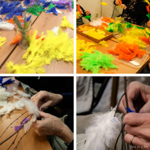 Wiring Påskris feathers to a twig. Wiring Påskris feathers to a twig.