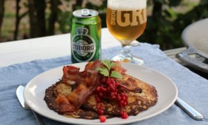 Raggmunk, fried cured pork belly with lingonberries.